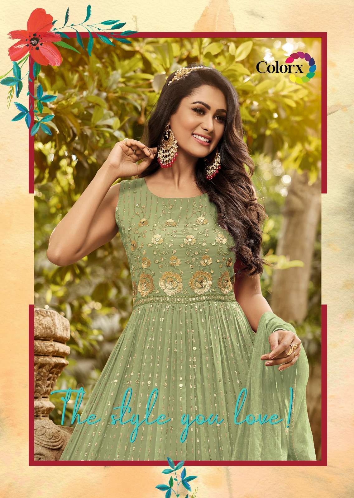 COLORX GOWN HEAVY GEOGETTE WITH SEQUNCE WORK  LONG GOWN 811C